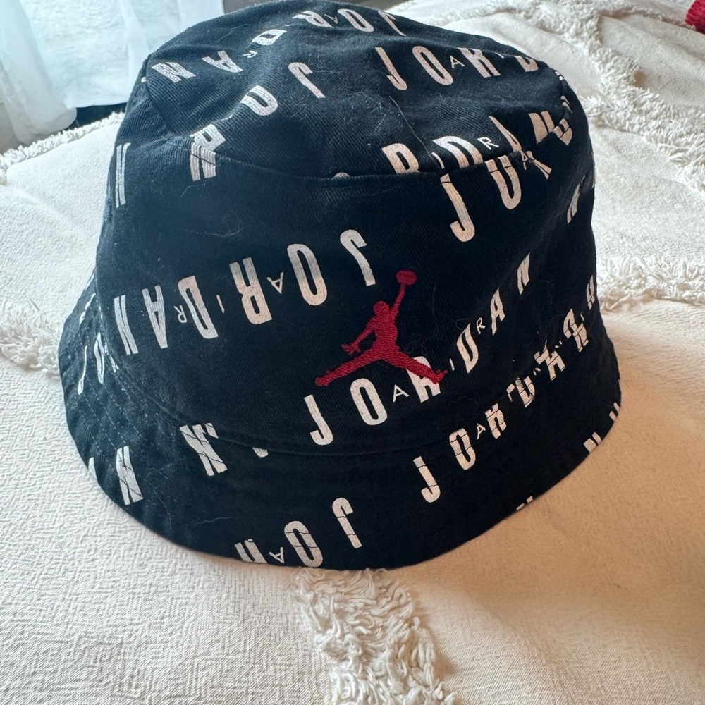 Jordan youth Black Bucket Hat with Red Logo